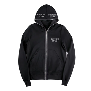 Sudadera con capucha de algodón polar negra con cremallera completa, fabricada en fábrica, diseño personalizado, estilo urbano, con MOQ bajo, teñido liso para invierno - Product Image 1