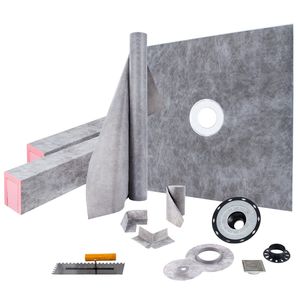 Kit per Doccia Impermeabile 48x48 Pollici con Flangia Centrale in ABS da 4 Pollici, Griglia in Acciaio Inox da 4 Pollici, 2 Accessori per Cabina Doccia - Product Image 1