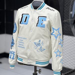 Nouvel arrivage de veste universitaire pour hommes de haute qualité en cuir véritable Style décontracté brodé Technics tissu de laine col en V hiver - Product Image 2