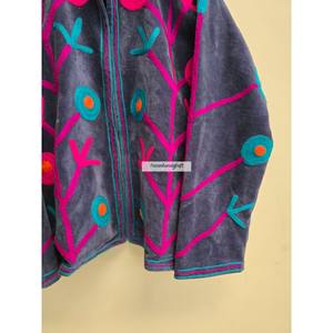 Veste matelassée unisexe en velours de coton tricoté avec broderie florale style bohème hippie, col montant, séchage rapide, longueur standard - Product Image 3