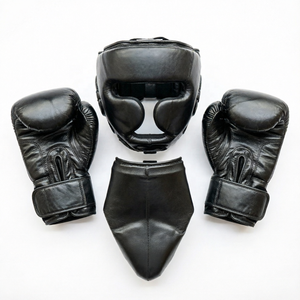 Guantes de Boxeo de Cuero Negro con Cierre de Velcro para Entrenamiento de Muay Thai, Kickboxing y Gimnasio, Unisex - Product Image 1