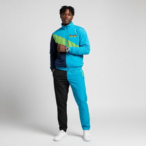 Conjunto de 2 piezas para hombre, chaqueta y pantalones deportivos personalizados, estilo streetwear, color block, para uso diario informal, 100% nailon, resistente al viento e impermeable. - Product Image 3