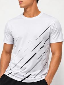 เสื้อยืดคอกลมแขนสั้นสีขาวสำหรับผู้ชาย ลายพิมพ์สีดำแบบรีดร้อน สปอร์ต ทรงเข้ารูป ผ้าถัก แห้งเร็ว โพลีเอสเตอร์ 100% กำลังเป็นที่นิยม - Product Image 1