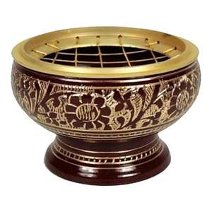 Brûleur à Bakhoor en laiton émaillé rouge, brûleur d'encens personnalisé, Mabkhara en métal antique, encensoir pour la maison, pour les rituels religieux - Product Image 4