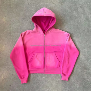 Venta al por mayor de sudaderas con capucha de fabricante personalizado 500 GSM Puff impreso con cremallera completa lavado ácido Boxy Fit Your Own Brand Logo Vintage Hoodies - Product Image 1