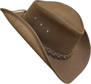 Unisex Brown Leather Cowboy <b>Hat</b> Adjustable <b>Band</b> Outdoor Casual Adult Spring Summer Style 2026 - Product Image 3