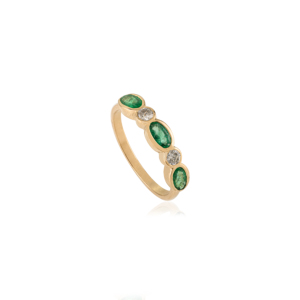 Anillo de media eternidad apilable con esmeralda de forma ovalada y diamante de corte redondo en oro amarillo macizo de 18 quilates, regalo de cumpleaños para ella, joyería. - Product Image 3