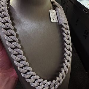 Men's 925 Silver Rhodium Plated Iced Link Chain <b>Necklace</b> Micro Pave Moissanite Round Brilliant Cut Hiphop <b>Statement</b> Jewelry - Product Image 3