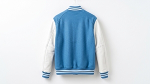Chaqueta Varsity Azul para Hombre, Mangas Blancas, Logotipo Bordado, Cierre de Botones Delanteros, Estilo Preppy, Ropa de Abrigo para Otoño - Product Image 2