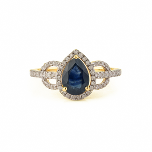 New Arrivals 100% Authentic Blue <b>Sapphire</b> & Diamond Solid K14 Yellow Gold Statement Wedding Ring Trending Wholesale Jewelry - Product Image 1
