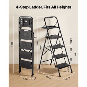 Scala Pieghevole Portatile in Acciaio a 4 Gradini con Pedali Antiscivolo, Vassoio Porta Attrezzi, Impugnatura Confortevole, Capacità 600 Libbre, Piattaforma Larga - Product Image 2