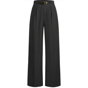Pantalon large à double plis et taille haute avec ceinture intégrée - Product Image 2