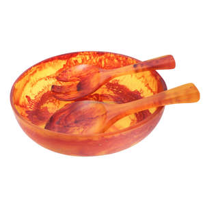 Juego de ensaladera de resina de mármol blanco perla, hecho a mano y de lujo, con cuchara y tenedor a juego, apto para alimentos. - Product Image 3
