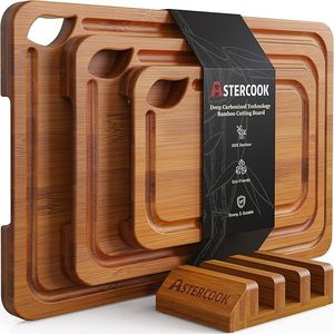 Taglieri Reversibili Astercook per Salumi e Affettati in Bambù Carbonizzato con Supporto in Legno per Uso in Cucina - Product Image 1
