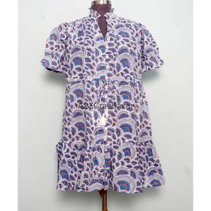 100% Cotton Knitted Women's Mini <b>Dress</b> V-Neck Short Sleeve High Waist A-Line Digital Printed Floral Washable Breathable Office - Product Image 1