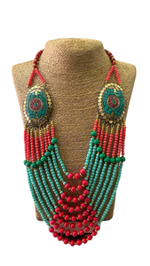 Collar étnico con cuentas de mosaico para mujer, turquesa, rojo, verde, de múltiples hilos, joyería étnica india para fiesta - Product Image 3