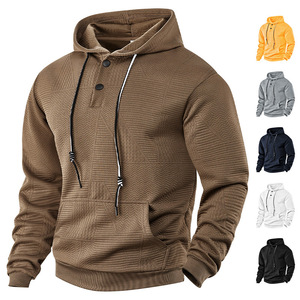 Sweat-shirt à capuche en tricot pour homme, couleur unie, boutons sur le devant, style décontracté, vêtements d'automne, coupe classique - Product Image 2