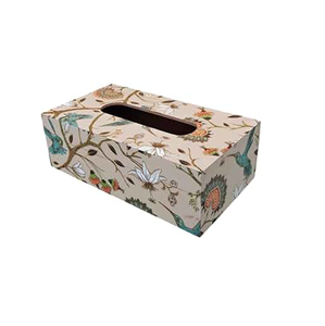 Boîte à mouchoirs rectangulaire en bois imprimé motif lotus rose, travail artisanal élégant - Product Image 6