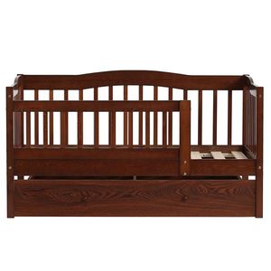 Letto per Bambini FCH in Pino Verniciato Marrone con Cassetto Inferiore e Design con Recinzione Verticale Laterale, Letti in Legno Artigianali - Product Image 2