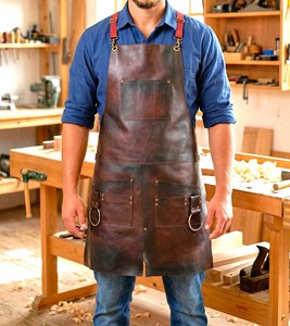 Durable Leather <b>Apron</b> with Tool Pockets for Workshop <b>BBQ</b> Grill Adjustable Straps Wholesale Supplier LPN-0215 - Product Image 2