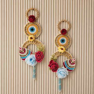 Handmade Evil Eye Floral <b>Wall</b> Hanging Decor Gold Ring Beaded Tassel Boho Door <b>Wall</b> Art for Home Festival Decor - Product Image 1