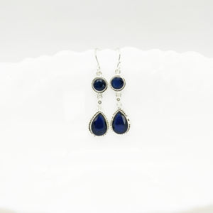 Pendientes Colgantes de Plata de Ley 925 con Topacio Azul Oxidado |   Pendientes de Topacio Azul Estilo Vintage |   Joyería de Plata al por Mayor - Product Image 3