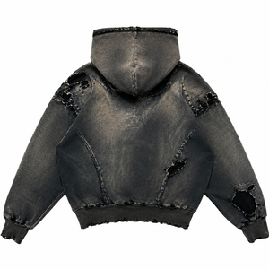 Oversized Crop <b>Zip</b>-Up <b>Hoodie</b> Men's Streetwear Woven 100% Cotton Dip Dye Hooded Sweatshirt <b>Pockets</b> Regular Sleeve Autumn Style - Product Image 3