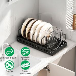 Portautensili scorrevole regolabile in acciaio al carbonio, porta coperchi anti-ruggine per pentole, spezie, taglieri e accessori da forno - Product Image 1