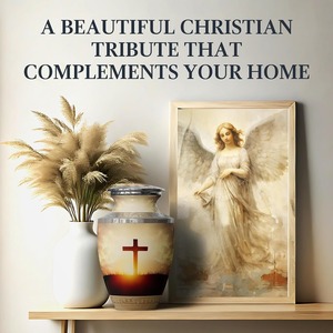 Christian Cross Memorial Cremation Urn For Human Ashes Decorative Metal Funeral <b>Keepsake</b> With Velvet Bag - Product Image 5