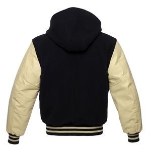 Chaqueta Universitaria de Alta Calidad para Hombre y Mujer, Modelo Letterman con Cuerpo de Lana Negra, Mangas de Cuero y Capucha, Nueva Colección 2026 - Product Image 3