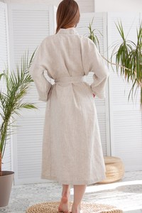 <span class=keywords><strong>Accappatoio</strong></span> Casual da Donna in Lino Lavorato a Maglia con Tasche, Maniche Corte, Ecologico e Traspirante per Spa - Product Image 3