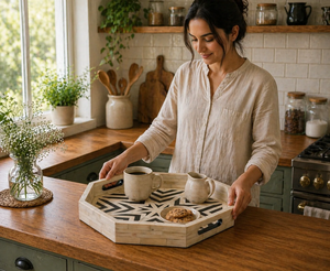 Elegant Serving, Display, and Decorative Applications High End Artisan Bone Inlay Tray for Premium Interior Decoration and <b>Home</b> - Product Image 6