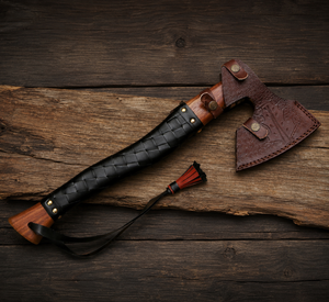 Handcrafted Viking <b>Axe</b> with High Carbon Steel Blade <b>Wooden</b> Handle Leather Sheath for DIY Survival Use - Product Image 6