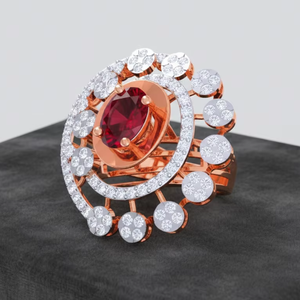 Anillo de Cóctel con Rubí Chapado en Oro Rosa, Diseño Floral en Espiral Único, Joyería Fina para Novia, Regalo - Product Image 4