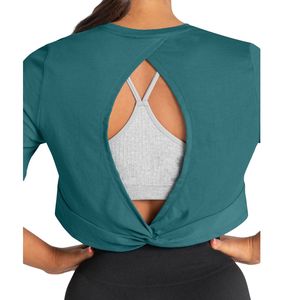 T-shirt court vert personnalisé pour femme, respirant, pour la gym, l'entraînement, le fitness, le yoga, vêtements de sport, activewear, OEM - Product Image 2