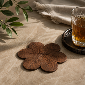 Posavasos de Madera Maciza con Pétalos Florales, Hecho a Mano, Resistente al Calor, Elegante Protector de Mesa, Portavasos para Café y Té - Product Image 1