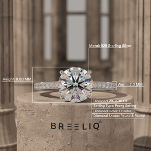 Bague de fiançailles classique en or blanc 14 carats avec diamant rond de 2 carats, pavé, solitaire, bijoux de mariée - Product Image 4