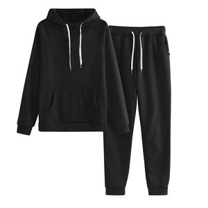 Conjunto Deportivo Negro con Capucha para Mujer, Sudadera y Pantalones de Diseño Sólido con Mangas Largas y Bolsillos Laterales - Product Image 3