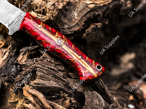 มีดดาบเหล็กดามัสกัส ลายบิดเกลียว ความแข็ง 58 HRC คมกริบ ใบมีดแบบฟิกซ์ ด้ามจับทรงกรวยสน สำหรับตั้งแคมป์ กิจกรรมกลางแจ้ง และล่าสัตว์ - Product Image 4