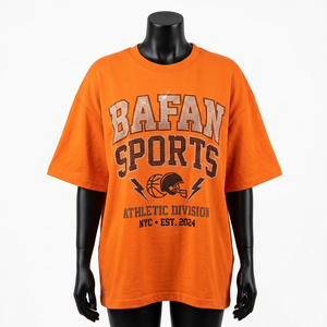 เสื้อยืดโอเวอร์ไซส์ผู้หญิง 260 GSM ผ้าคอตตอนผสมพรีเมียม สีส้ม ลายกราฟิกคริสตัลสโตน รับสกรีนโลโก้ - Product Image 1