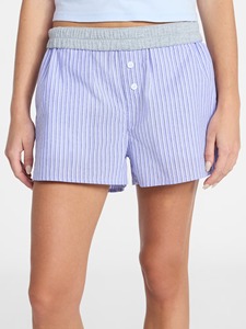Shorts en coton rayés pour femmes, taille mi-haute, fermeture boutonnée, décontractés, respirants, coupe classique - Product Image 6