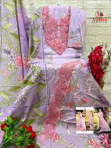 Conjunto de Salwar Kameez y Dupatta de Algodón de Excelente Calidad con Estampados y Parches Bordados para Festivales, Moda Femenina para Exportación - Product Image 5