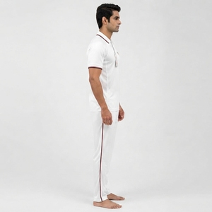 High Quality 2026 Model Men's <b>White</b> <b>Cricket</b> Uniform With Red Black Trim Breathable Polyester Sportswear With Cheap Price - Product Image 6