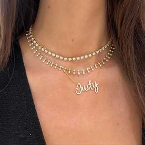 Diamond Station Dangle Tennis Necklaces Lobster clasp Bezel Set Tear Drop Layering <b>Choker</b> Wholesale Custom 14k 18k Solid Gold - Product Image 4