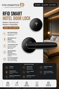 RFID Hotel Split Door <b>Lock</b> SS304 Smart <b>Key</b> Card <b>Lock</b> with Mechanical Backup – Fox Domotics FDHL-S190-BN - Product Image 4