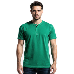 Men's Green Short Sleeve Henley T-Shirt Regular Fit Casual Wear 100% Cotton Henley Tops Summer Street Style Henley Tee Shirt Men - Product Image 1