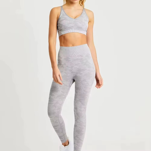 High Quality Stretchable Fabric Women's Yoga Set 2-Piece Adjusted <b>Strap</b> Front/Back Logo Quick-Dry Breathable - Product Image 4