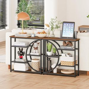 Table console industrielle moderne avec étagères de rangement, structure en métal, table d'appoint en bois pour entrée, salon, couloir - Product Image 4