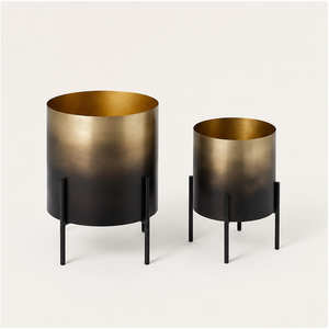 Jardinière moderne de luxe en métal avec support, pot à fleurs artisanal haut de gamme en fer doré et noir pour l'intérieur, la maison et le salon - Product Image 5
