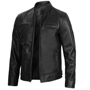 2026 OEM <b>Top</b> Selling Black Cowhide <b>Leather</b> Jacket For Men's Stand Collar Zipper Pockets 100%<b>High</b> Quality Low MOQ Fashion Jackets - Product Image 3